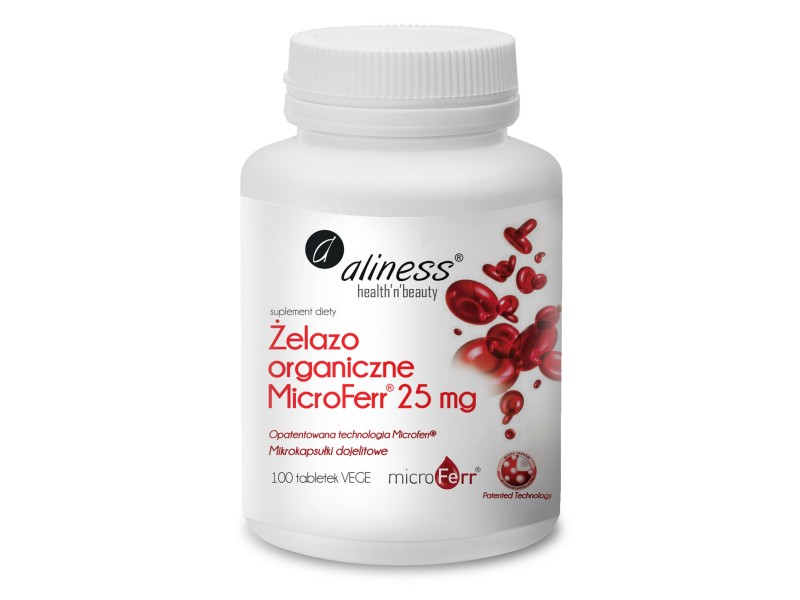 Aliness Żelazo organiczne MicroFerr 25 mg 100 tabl VEGE